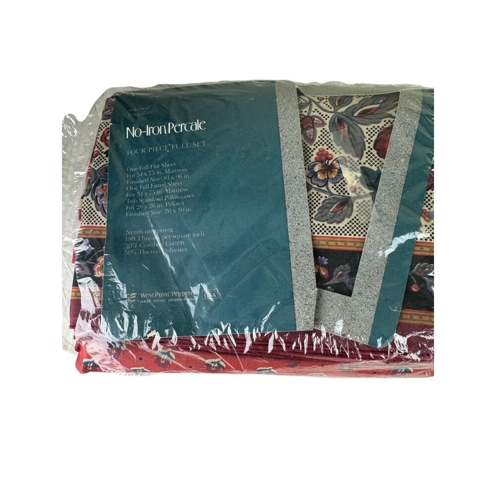 Vintage West Point Pepperell No Iron‎ Percale Four Piece Full Set Red
